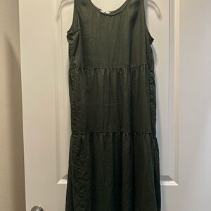 Eileen Fisher Dark Green Linen Midi Dress